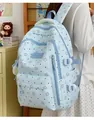 Dettaglio dello zaino celeste da ragazza con motivi a stelle e fibbie laterali regolabili - Zaino / Taglia unica / Blu