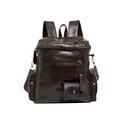 Vintage dark brown faux leather motorcycle backpack with multi-pocket design - No Pendant / Brown