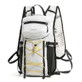 White and black outdoor cycling hiking backpack featuring yellow bungee cord details - Light Gray