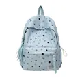 Light blue school backpack with black star print and decorative tassel zippers for students - One Size / Blue