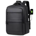 Mochila de negocios negra con puerto USB y acabado de película de cuero impermeable - Negro