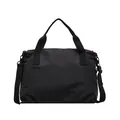 Large capacity black nylon tote bag with white grid pattern and adjustable strap - One Size / Black