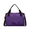 Large purple grid nylon tote bag with black top handles and adjustable shoulder strap - One Size / Purple