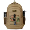 Large capacity khaki outdoor travel backpack for men with MOLLE webbing and utility gear - M / Khaki
