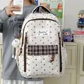 Zaino per ragazze dolce con motivo a stelle marroni e tasca a quadri in stile coreano - senza ciondolo / Kaki
