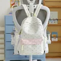 Cute Japanese style polka dot backpack with pink heart and bow pattern - No Pendant / White