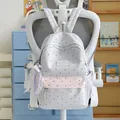 Japanese style cute polka dot backpack for girls with lace bow charm in light gray - No Pendant / Light Gray