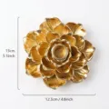 Golden resin lotus candle holder and incense burner with clear size measurements - Gold Peony Candle Holder / Gold