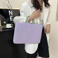 Purple quilted laptop sleeve with green handles, shockproof tablet case for iPad and notebooks - Purple and Green Color Block Style (hongxin-3957) / Large (Suitable for 14 Inch Notebook) / Purple (Large)