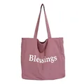 Large pink nylon tote bag with Blessings letter print and checkered lining - Purple