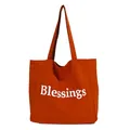 Large orange nylon tote bag with white Blessings lettering and lattice inner lining - Orange