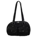 Bolso Boston tipo bowling de tela vaquera negra lavada con bolsillos delanteros - Talla única / Negro