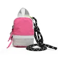 Mini earphone storage pouch in pink white and grey colorblock with black rope strap - 13*10*5 / Pink
