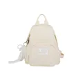 Minimalist solid cream canvas backpack for students with decorative pearl lace tassel - Beige