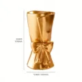 Detailed view of the golden bow bouquet shaped resin vase with size dimensions - Hand-held Bouquet Shape (Gold) / Gold