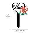 Picchetto da giardino commemorativo in acrilico nero, cuore Dad e rosa, 26x16,2 cm - Paletto Rosa Cuore Papà