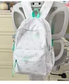 Großer weißer Schulrucksack für Mädchen mit einem mintgrünen Sternenmuster-Design - Mit Anhänger / Grün