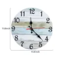 30cm round wooden wall clock with blue distressed beach style nautical plank design - Retro Wood Grain Style / 30cm Size