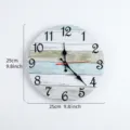 Vintage coastal style wooden wall clock with blue white planks, 9.8 inch diameter - Retro Wood Grain Style / 25cm Size