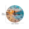 Round wooden wall clock featuring a tropical island beach sunset design, 9.8 inch size - Sunset Scenery Style / 25cm Size