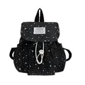 Mini black Japanese-style backpack with white star pattern and drawstring closure - With Pendant / Black