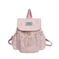 Japanese style pink mini backpack with silver star patterns and drawstring closure - With Pendant / Pink