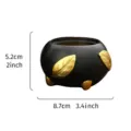 Detailed dimensions of black resin aromatherapy decorative bowl with gold leaf engraving - Leaf Carved Aromatherapy Burner (A211) / Black