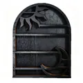 Minimalist black wooden arch wall shelf with celestial sun and moon motif for display - Sun Moon Style