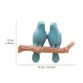 Gancho de pared decorativo nórdico con dos pájaros y medidas detalladas del producto. - Gancho doble / Azul