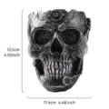 Detailed view of steampunk mechanical skull vase with height and width dimensions - Mechanical Skull / Antique Silver
