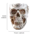 Close-up of steampunk skull vase with mechanical gears and distressed white finish - Mechanical Skull / Distressed White