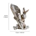 Decorative silver resin Easter bunny hugging a flower bouquet vase with dimensions - Silver Style (C)