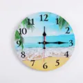 Silent round wall clock featuring a tropical beach and island print design, 11.8 inch - Blue Beach Style / 30cm Size