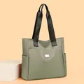 Minimalist large capacity olive green Oxford cloth tote bag with multi-pockets for daily use - One Size / Khaki