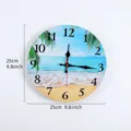 Round wooden wall clock with tropical beach island theme, 25cm 9.8 inch diameter - Blue Beach Style / 25cm Size
