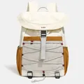 Minimalist cream-colored backpack with brown accents for college students and outdoor travel. - With Pendant / Milk Coffee Brown