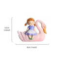 Cute resin girl figurine riding a pink swan desktop ornament for home decor - 8x6.5cm size - Pink Swan Purple Dress Girl