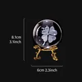 Glass crystal ball ornament with laser-etched four-leaf clover and gold stand - Four-Leaf Clover (Gold)