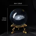 6cm galaxy laser-engraved crystal ball with gold metal stand, 8.1cm total height. - Galaxy (Gold)