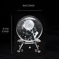 6cm laser engraved moon astronaut crystal ball on silver metal stand desktop ornament - Astronaut (Silver)