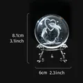 Laser engraved crystal ball ornament with heart and dolphins design on a silver stand - Double Dolphins Heart (Silver)