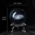 Galaxy laser engraved crystal ball with silver stand showing dimensions 6cm and 8cm - Galaxy (Silver)