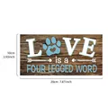 Vintage wooden rectangular plaque 'LOVE is a FOUR LEGGED WORD' pet themed home decor - Blue Paw Slogan / Brown