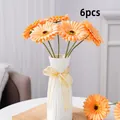Juego de 6 margaritas artificiales naranjas en jarrón blanco para decoración de mesa - 6 Piezas Con Jarrón / Naranja