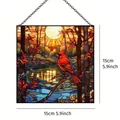 Atrapasol acrílico pájaro cardenal rojo 15x15cm decoración colgante para ventana - Colgante Cardenal Cuadrado A