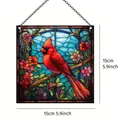 Atrapasol acrílico estilo vidriera pájaro cardenal rojo decoración ventana 15x15cm - Colgante Cardenal Cuadrado B