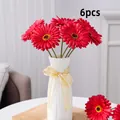Set de 6 flores de margaritas artificiales de color rojo brillante para decoración mesa - 6 Piezas Con Jarrón / Rojo