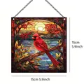 Atrapasol cuadrado 15cm pájaro cardenal acrílico estilo vidriera colgante - Colgante Cardenal Cuadrado C