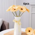 Juego de 6 margaritas gerberas artificiales amarillas en jarrón blanco para decoración del hogar - 6 Piezas Con Jarrón / Amarillo
