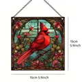 Atrapasol de cardenal rojo en acrílico estilo vidriera para decorar ventanas de 15x15cm - Colgante Cardenal Cuadrado D